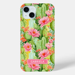 Blooming Watercolor Cacti Personalized iPhone 15 Miniケース