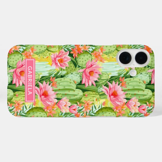 Blooming Watercolor Cacti Personalized Case-Mate iPhoneケース (裏面 (横))