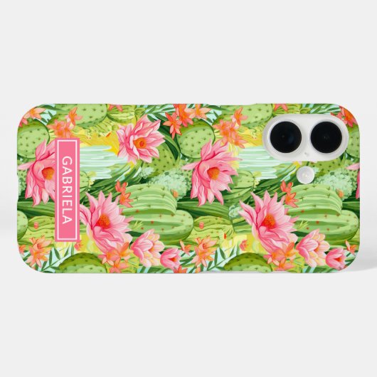 Blooming Watercolor Cacti Personalized Case-Mate iPhoneケース (裏面 (横))