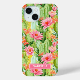Blooming Watercolor Cacti Personalized iPhone 15ケース