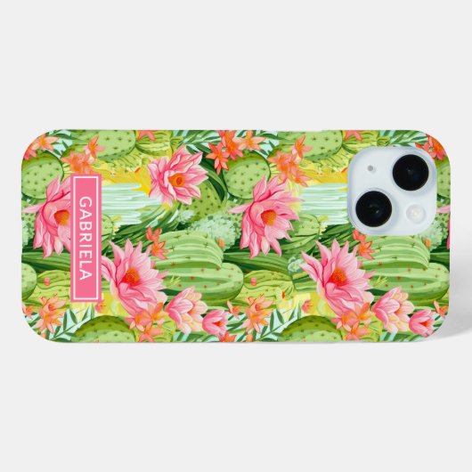 Blooming Watercolor Cacti Personalized Case-Mate iPhoneケース (裏面 (横))
