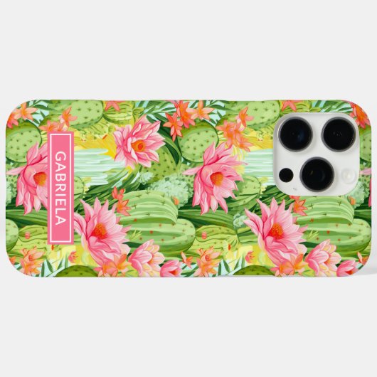 Blooming Watercolor Cacti Personalized Case-Mate iPhoneケース (裏面 (横))