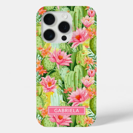 Blooming Watercolor Cacti Personalized Case-Mate iPhoneケース (裏面)