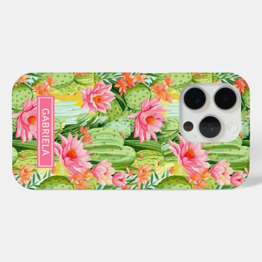 Blooming Watercolor Cacti Personalized Case-Mate iPhoneケース (裏面 (横))