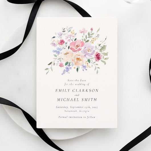 Blooming Watercolor Pastel Flowers Save the Date  招待状