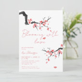 Blooming With Love Pink Cherry Blossom Baby Shower 招待状 (スタンド正面)