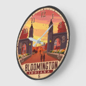 Bloomington Indiana College Town Travel Poster ラージ壁時計 (傾斜)