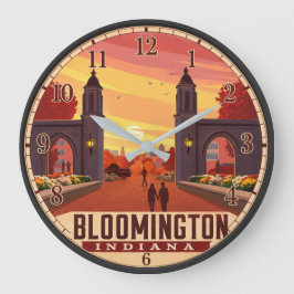 Bloomington Indiana College Town Travel Poster ラージ壁時計