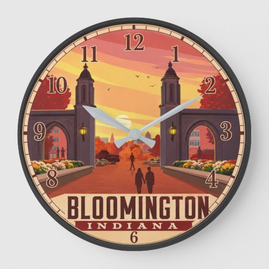 Bloomington Indiana College Town Travel Poster ラージ壁時計 (正面)