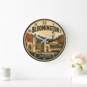 Bloomington Indiana Gates Vintage Travel Poster ラージ壁時計 (ホーム)