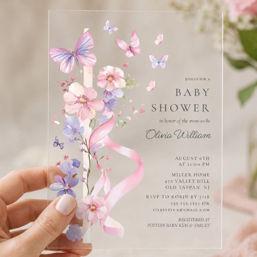 Blossom & Bow バタフライベビーシャワー アクリル招待状