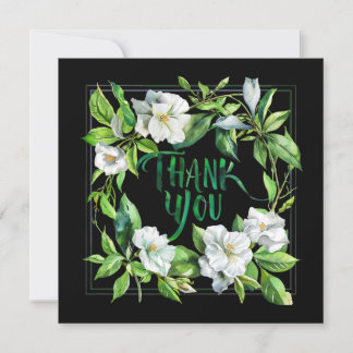 Blossom flowers black Thank You Card サンキューカード
