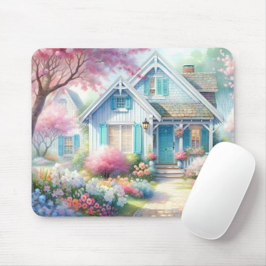 Blossom Lane Blue Cottage Garden マウスパッド (マウス)