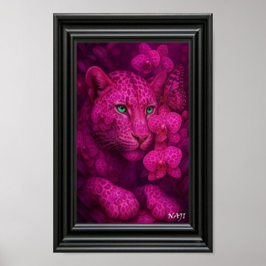 Blossom Panther – Enchanted Pink Wildlife Art ポスター (正面)