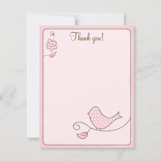 Blossom Pink Bird 4x5 Flatありがとうご注意 ノートカード (正面)