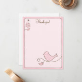 Blossom Pink Bird 4x5 Flatありがとうご注意 ノートカード (正面/裏面インサイチュ)