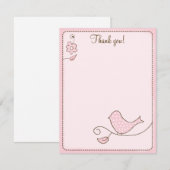 Blossom Pink Bird 4x5 Flatありがとうご注意 ノートカード (正面/裏面)
