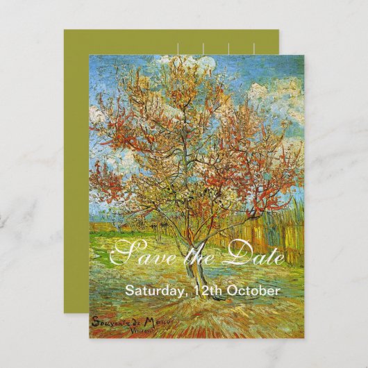 Blossom Remiのピンクのピーチツリーの日付を保存… 案内ポストカード (正面/裏面)