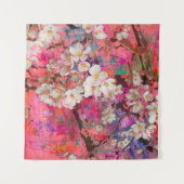 Blossoming apple tree, painting and mixed media ar タペストリー (正面(横))