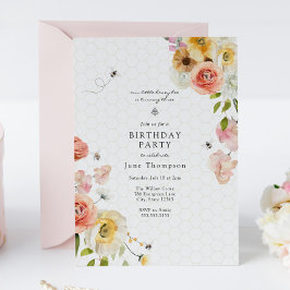 Blossoms and Honey Bee Birthday Girl Invitation 招待状