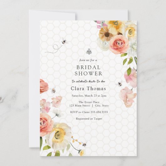 Blossoms and Honey Bee Bridal Shower Invitation 招待状 (正面)
