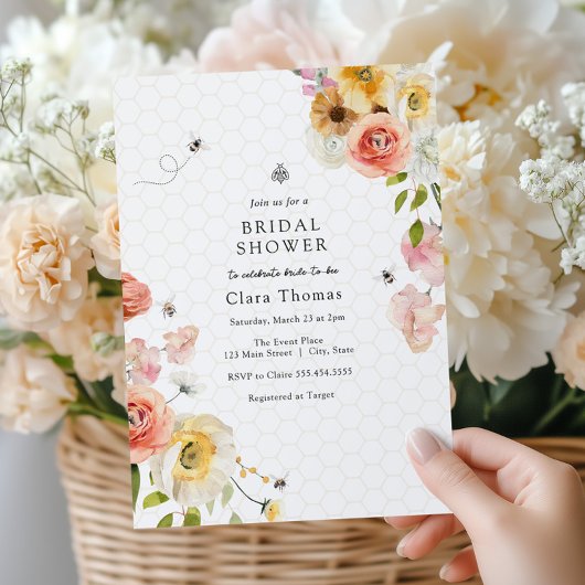 Blossoms and Honey Bee Bridal Shower Invitation 招待状