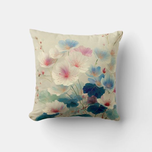 Blossoms in Bloom – Soft Pastel Botanical Art #1 クッション (正面)