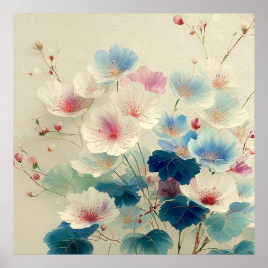Blossoms in Bloom – Soft Pastel Botanical Art #1 ポスター (正面)