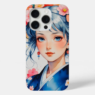 Blossoms in Blue Kimono iPhone 15 Proケース