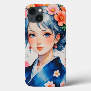 Blossoms in Blue Kimono iPhone 13ケース