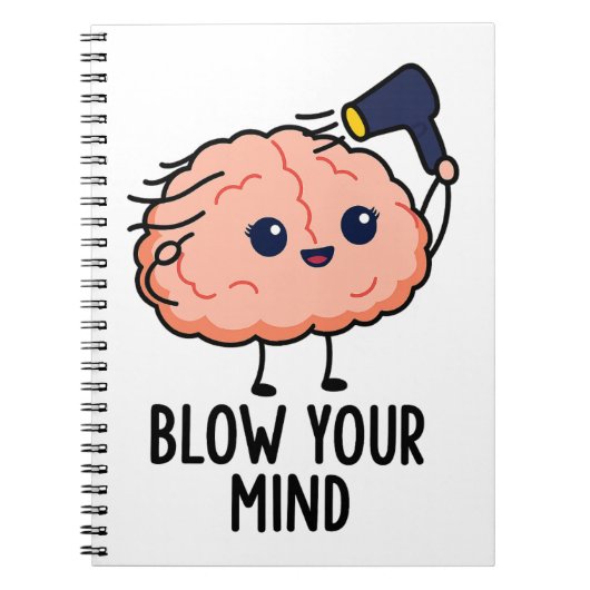 Blow Your Mind Sticker –Cute Brain with Hair Dryer ノートブック (正面)