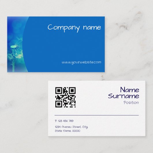 Blowball photography QR azure blue Business Card 名刺 (正面/裏面)