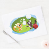BLOWING BUBBLES CATS by Jeff Willis 楕円形シール (封筒)