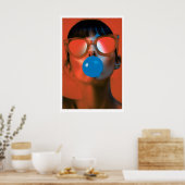 Blowing Bubbles Pop Art Print Woman with ポスター (キッチン)