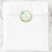 Bluと金ゴールドフローラ日付シールを保存 ラウンドシール (バッグ)