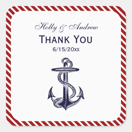 Blu航海のいかりレッド診断ストライプ封筒用シール スクエアシール (正面)