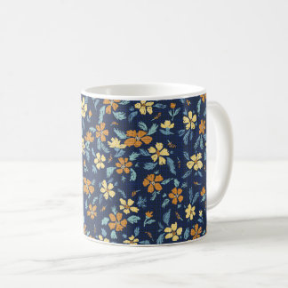Blu and yellow floral Mug コーヒーマグカップ