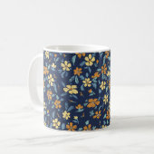Blu and yellow floral Mug コーヒーマグカップ (正面左)