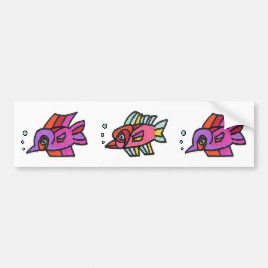 Blubの魚のトリオ バンパーステッカー (正面)