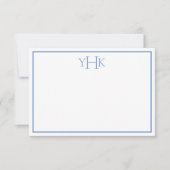 BLueおよびホワイトフモノグラムのラットノートカード 招待状 (正面)