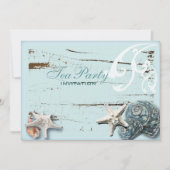 BLueエレガントシーシェルビーチブライダル茶パーティー 招待状 (正面)
