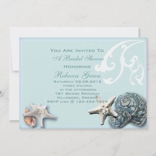BLueエレガントシーシェルビーチブライダル茶パーティー 招待状 (裏面)