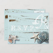 BLueシーエレガントシェルビーチ結婚式RSVPカード インビテーションポストカード (正面/裏面)