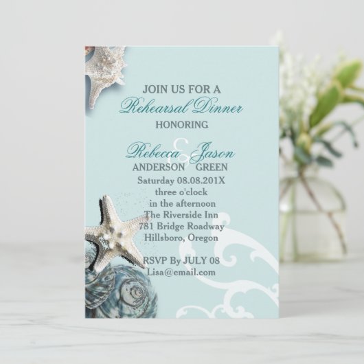 BLueシーシェルビーチ結婚式リハーサルディナー 招待状 (スタンド正面)