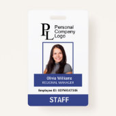 BLUEパーソナライズされたポートレート会社スタッフの写真ID バッジ (正面)