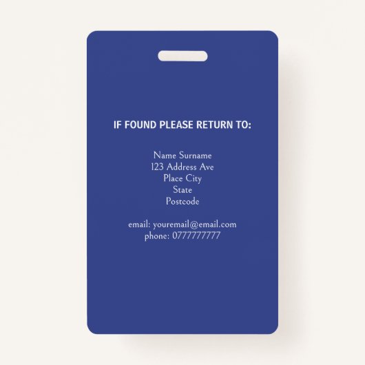 BLUEパーソナライズされたポートレート会社スタッフの写真ID バッジ (裏面)