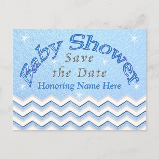 Blueパーソナライズされた Save the Date Baby Shower Cards 案内ポストカード (正面)