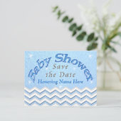 Blueパーソナライズされた Save the Date Baby Shower Cards 案内ポストカード (スタンド正面)