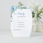 BLueフ素朴ラワーズ金ゴールド幾何学模様結婚枠 出欠カード (スタンド正面)