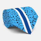BLUE上のブラックミュージックノート ネクタイ (ロール)
